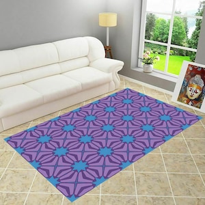 Blue-Purple Rug, Geometric Abstract Rug, Living Room Rug, Customized Area Carpet, Home Decor Rug, Home Gift, Easy to Clean, Non-Slip Rug