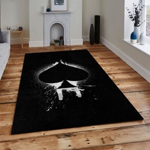 Speelkaarten, tapijt casinofeest, thematapijt, pokerspel, speelkaartsymbolen tapijt, ontwerp tapijt poker spelerskamer, cadeau gamekamer decor,