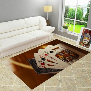 Speelkaarten, tapijt casinofeest, thematapijt, pokerspel, speelkaartsymbolen tapijt, ontwerp tapijt poker spelerskamer, cadeau gamekamer decor,