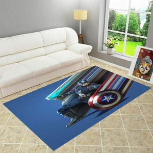 Captain America Rug, Modern Rug, Popular Rug, Gift for Him, Area Rug, Boys Room Decor, Patterned Rug, Themed Rug, Home Decor,Captain America
