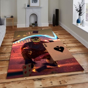 Speelkaarten, tapijt casinofeest, thematapijt, pokerspel, speelkaartsymbolen tapijt, ontwerp tapijt poker spelerskamer, cadeau gamekamer decor,