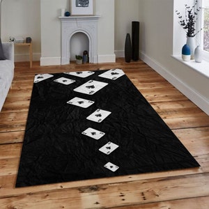 Speelkaarten, tapijt casinofeest, thematapijt, pokerspel, speelkaartsymbolen tapijt, ontwerp tapijt poker spelerskamer, cadeau gamekamer decor,