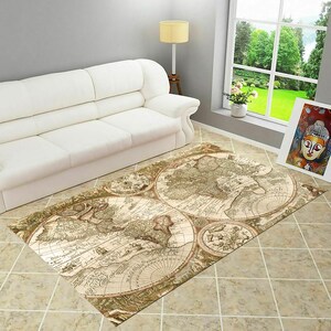 Teppich, Karte, Teppich mit Karte, Kinderteppich, Geschenk für Ihn, Geschenk für Sie, Antiker Teppich,Lernteppich, Kinderteppich, Beige Teppiche