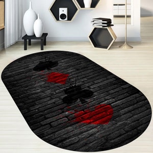 Playing Cards,Casino Party Decor Rug,Oval Rug,Poker Player Room Design Rug,Game Room Decor Gift,Poker Game,Playing Cards Symbols Area Rug