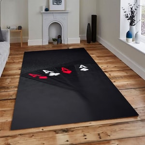Naipes, alfombra decorativa para fiesta de casino, alfombra temática, juego de póker, alfombra con símbolos de naipes, alfombra con diseño de habitación de jugador de póker, regalo de decoración para sala de juegos,
