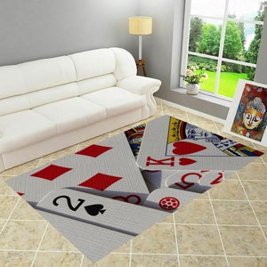 Speelkaarten, tapijt casinofeest, thematapijt, pokerspel, speelkaartsymbolen tapijt, ontwerp tapijt poker spelerskamer, cadeau gamekamer decor,