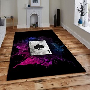 Speelkaarten, pokerspel, speelkaarten symbolen karpet, poker spelerskamer ontwerptapijt, gameroom decor cadeau, tapijt casinofeest, thematapijt