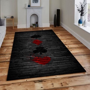Speelkaarten, tapijt casinofeest, thematapijt, pokerspel, speelkaartsymbolen tapijt, ontwerp tapijt poker spelerskamer, cadeau gamekamer decor,