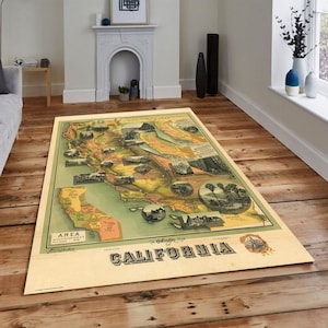 The Unique Map Of California,Housewarming Gift, Floor Non Slip Rug, Home Decoration, Themed Rug, Learning Rug, Kids Play Rug, Gift For him