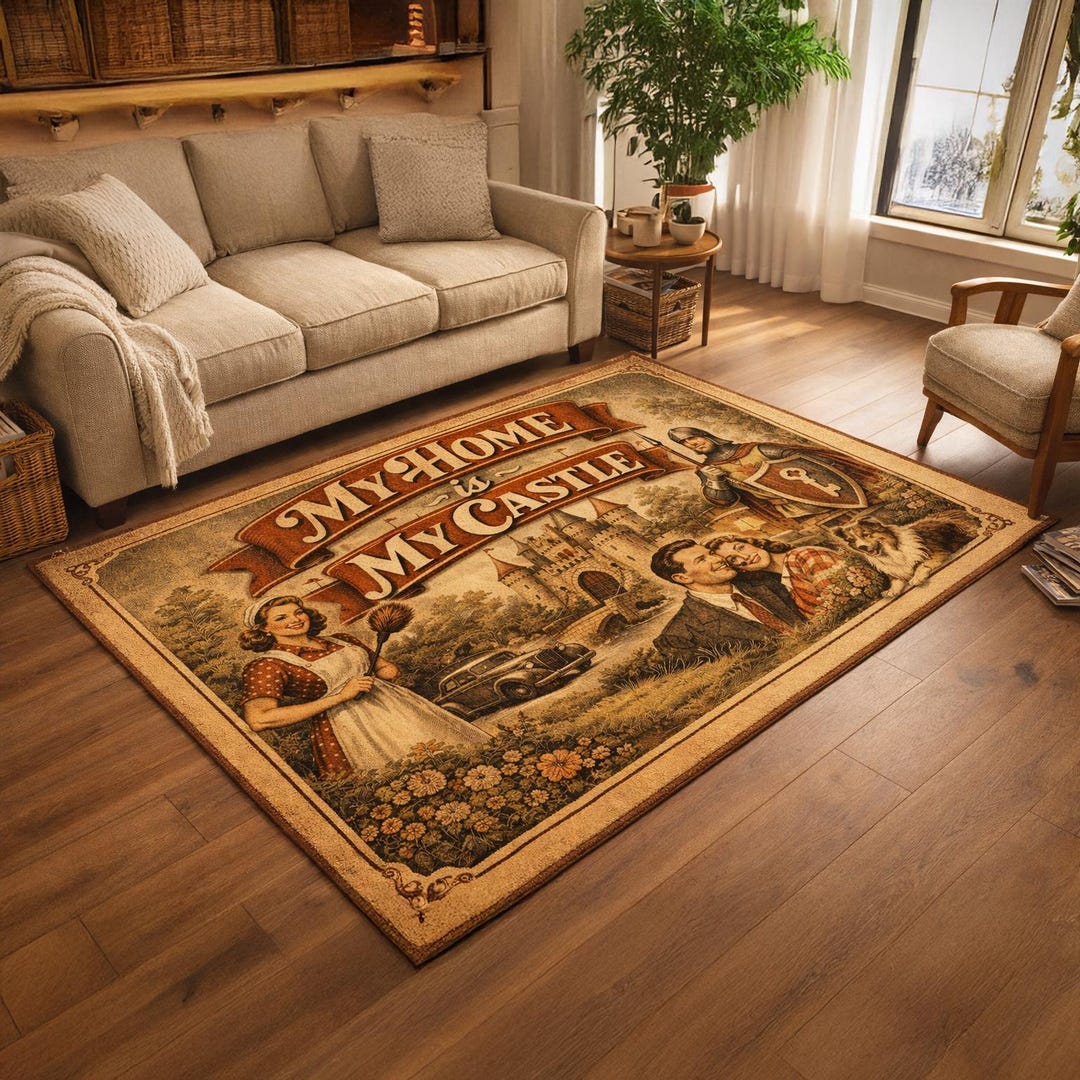 Rustic Castle Rugs My Home is My Castle Rug – Retro Vintage Wall Tapestry, Cozy Home Decor ...