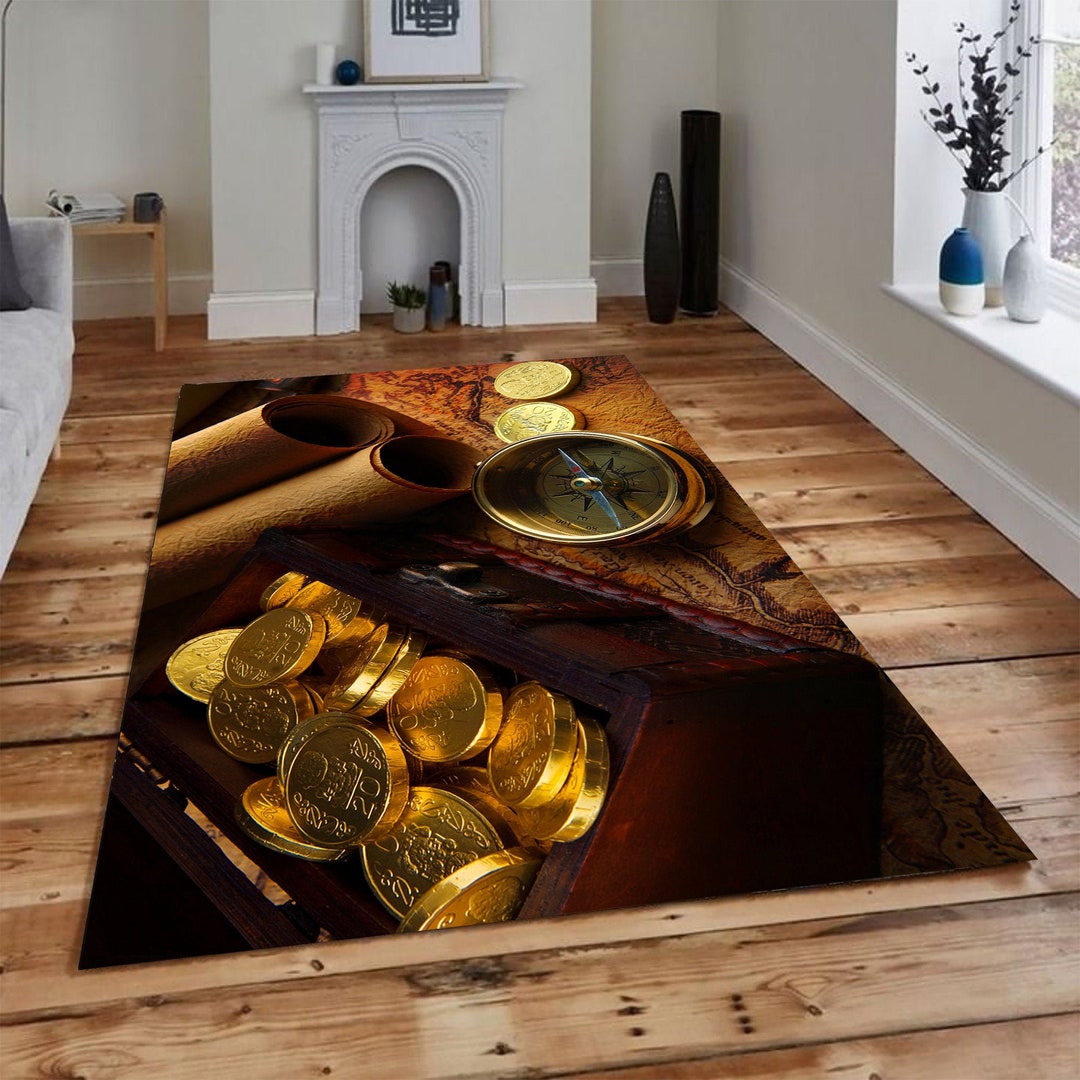 Coins Area Rug Treasure Map Rug: Non-slip Golden Coins, Living Room Decor - Etsy