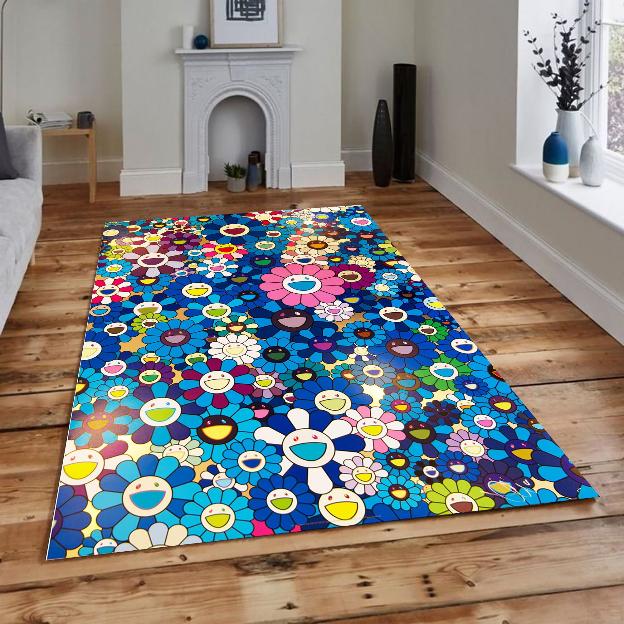 Smiling Daisy Patterned Rug Cheerful Daisy Rug Area Rug Etsy