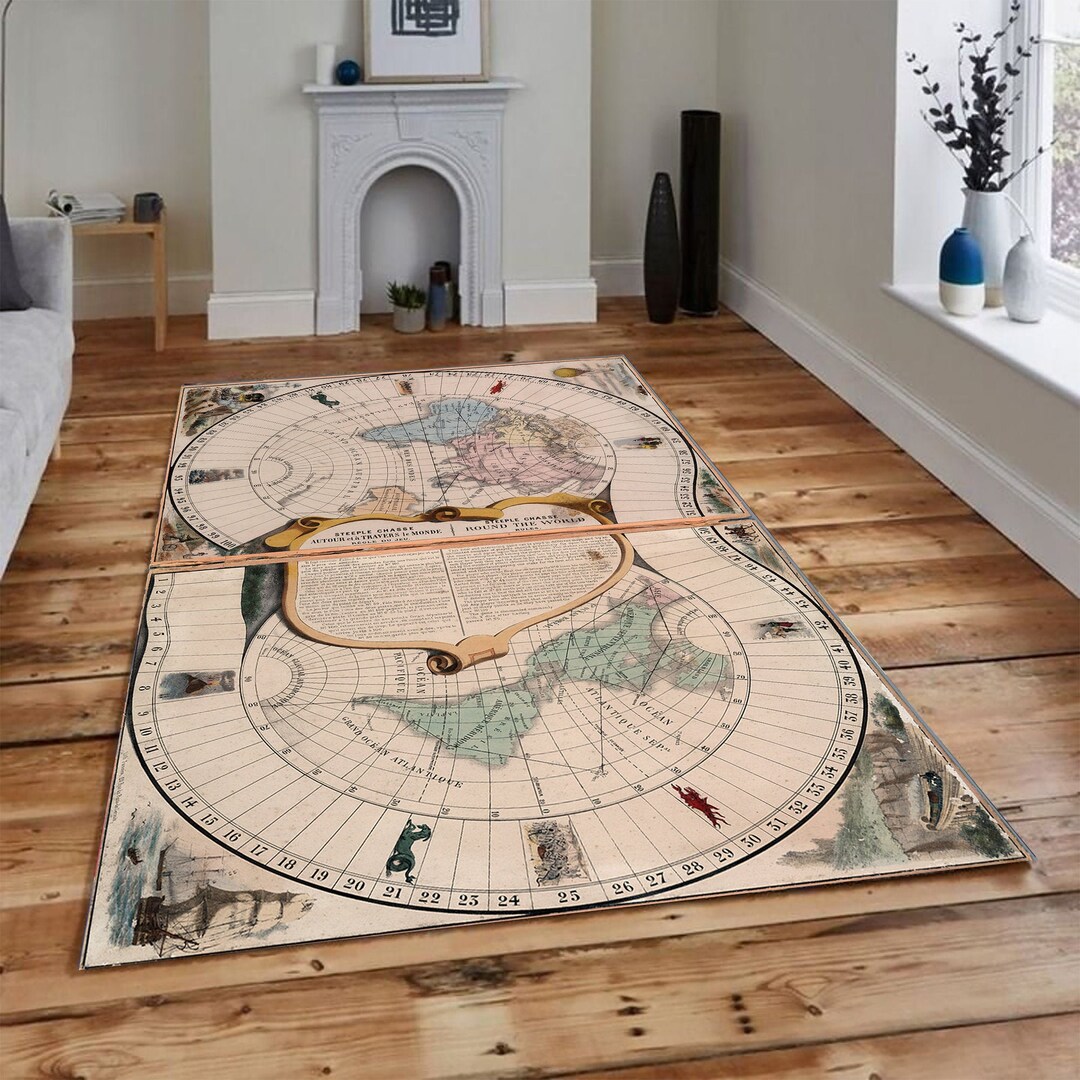 World Map Rug, Antique Cartography Design, Historical Map Carpet for ...