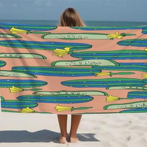 Towel Set - Cactus Pattern Towel - Custom Beach Towel - Beach Towel Set - Cactus Towels - Vacation Gift - Retro Towels - Beach Towels Set
