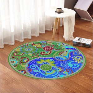 Bohemian Rug, Mandala Round Rug, Themed Rug, Living Room Rug, Sacred Geometry Rug, Spiritual Rug, Non Slip Floor Mat,