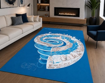 Blå spiralmatta, abstrakt optisk illusionsmatta, modern konstmatta, modern vardagsrumsmatta, unik geometrisk matta, iögonfallande golvmatta