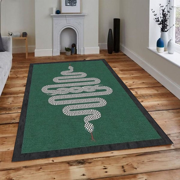 Snake Decor,Green Rug,Snake Pattern Rug,Gift For Him,Living Room Rug,New Home Gift,Personalized Gift,Non-Slip Rug,Gift,Area Rug,Washable Rug