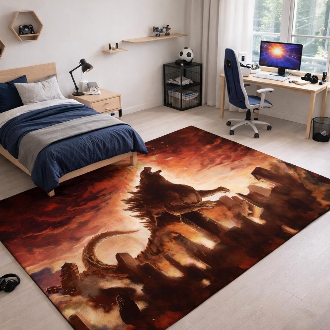 Godzilla Movie Rug: Washable Kids Room Decor, Personalized Area Rug ...
