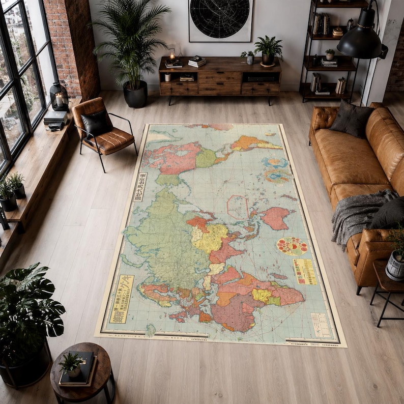 Matta med vintage-motiv för världskartor, antik kartmatta, resetematta, geografidekor, halkfri tvättbar vardagsrumsmatta för kontoret bild 1