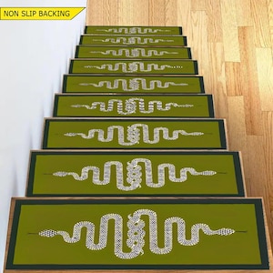 Green Snake Stair Treads: Non-Slip Stair Runner Rug,Green Snake,Serpent Pattern Stair Carpet, Reptile Decor, Gothic Home Decor, Stair Runner