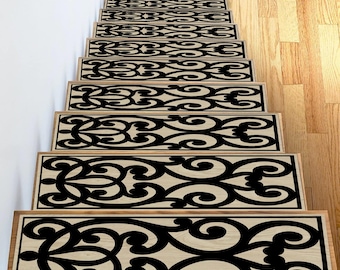Modern Pattern Stair Treads Rug Set: Non-Slip Stairway Decor