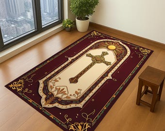Custom Christian Prayer Rug, Personalized Cross Mat, Christian Prayer Rug, Catholic Gift, Prayer Room Rug, Christian Decor