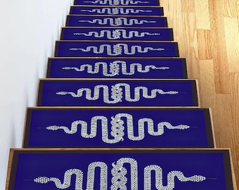 Snake Decor Stair Treads: Blue Non-Slip Stair Rug Set