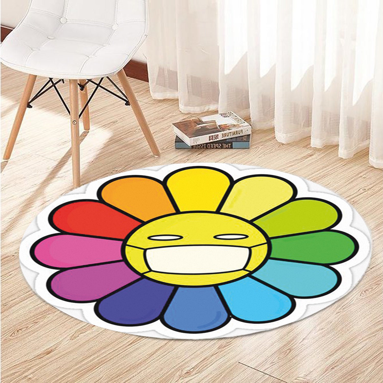 Kawaii Smiley Face Flower Rug: Colorful Pop Art Decor - Etsy