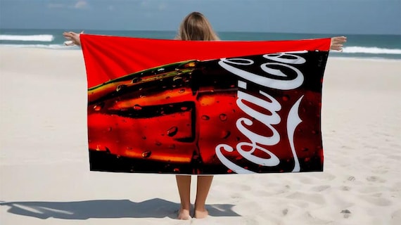 Coca-cola Pattern Beach Towel: 100% Cotton, Microfiber Polyester