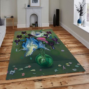 Colorful Rug,Flower Rug,Art Rug,Design Rug,Modern Rug,Gift Rug ,Rug For Living Room,Green Rug,Area Non-Slip Rug,Home Decor,Easy to Clean