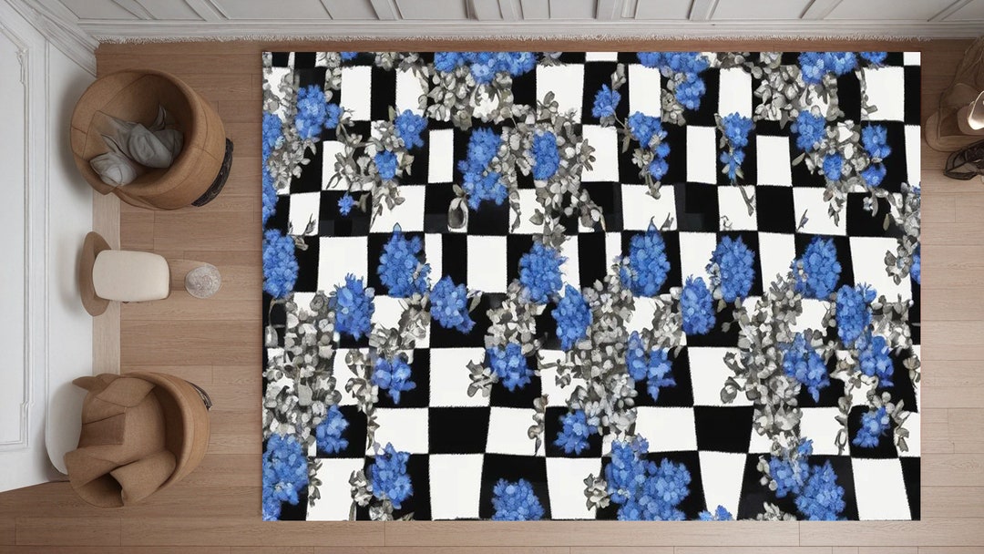 Checkered Flower Rug,checkered Design Carpet,living Room Rug,home Decor ...