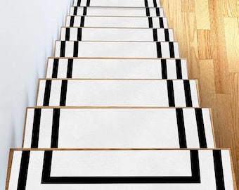 Black and White Stair Treads: Non-Slip Modern Step Rugs