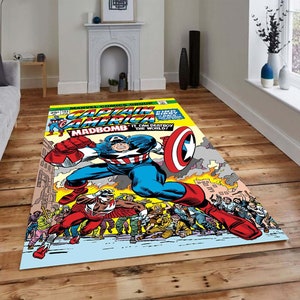 Captain America,Kids Rug,Cool Rug,Magazin Cover Comics Rug,Gift for Him,Captan America Rug,Area Rug,Washable Rug,Boys Room Rug,Gift for Kids