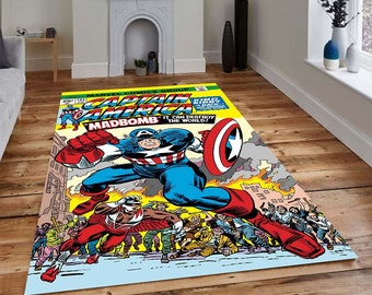 Captain America Comic Rug: Washable Kids Room Decor