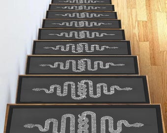 Grey Stair Treads Carpet: Mandala Snake Design, Non-Slip Stair Rugs