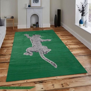 Green Leopard Print Rug: Non-Slip Animal Pattern Area Rug