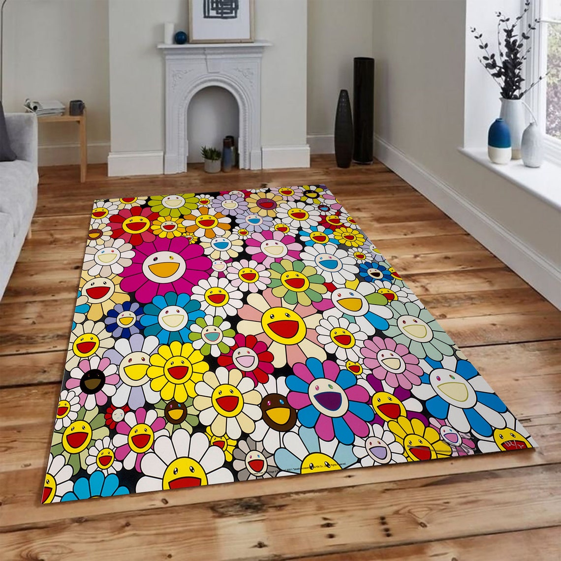Cheerful Daisy Rug Area Rug Gift Smiling Daisy Patterned Etsy