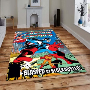 Captain America,Magazin Cover Comics Rug,Captan America Rug,Living Room Rug,Art Cool Rug,Washable Rug,Boys Room Rug,Kids Rug,Gift for Him