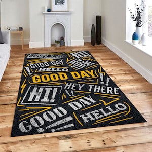 Good Day,Hello Custom Rug,Black Rug,Decorative Rug,Boy Room Rug,Living Room Rug,Home Gift,Gift For Him,Funny Rug,Area Rug,Non-Slip Rug,Gift