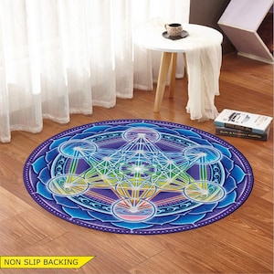 Metatron’s Cube Rug,Bohemian Decor,Sacred Geometry Area Rug,Round Home Decor,Meditation Mat,Mystical Spiritual Rug,Non Slip Floor Mat