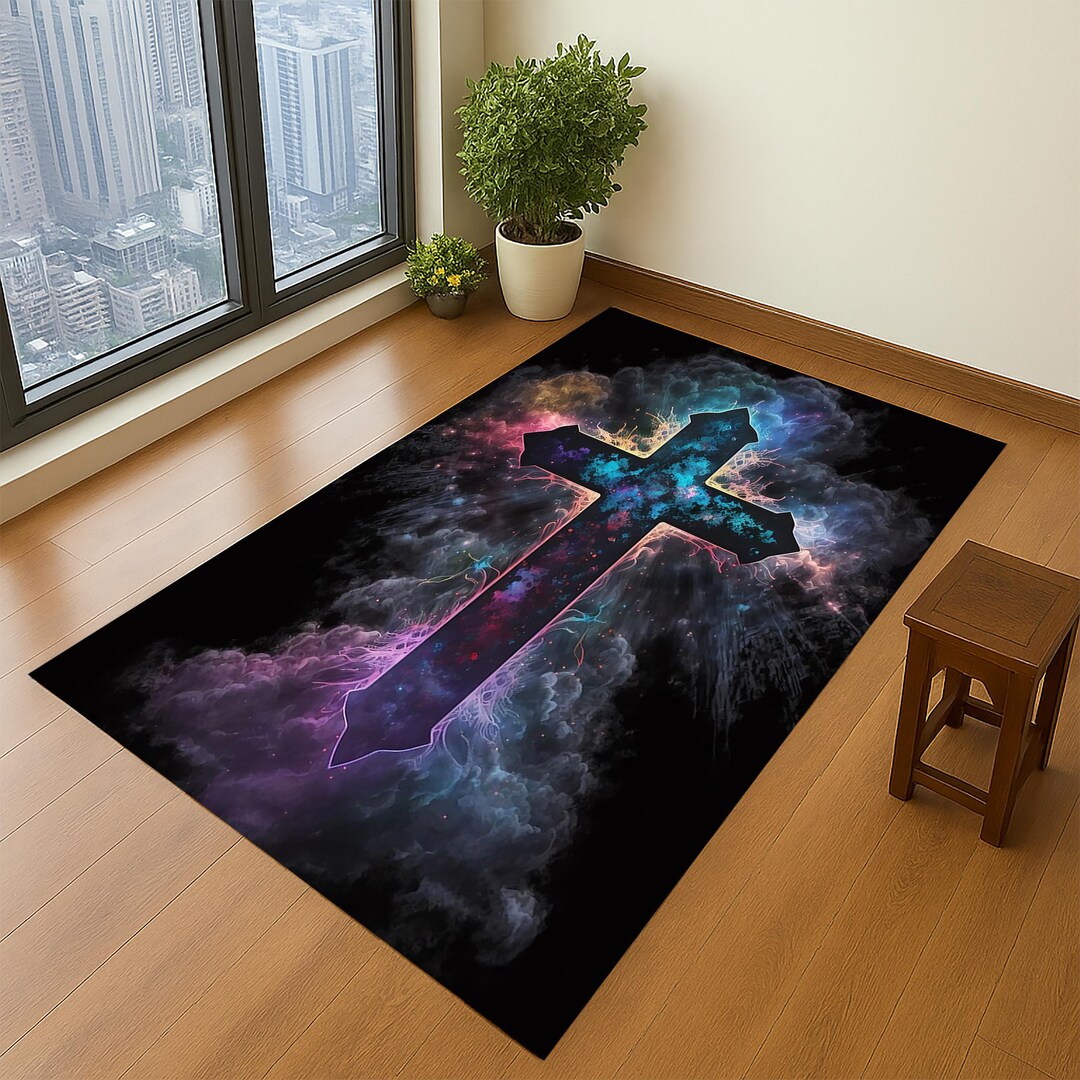 Galaxy Cross Christian Prayer Rug: Cosmic Meditation Mat - Etsy
