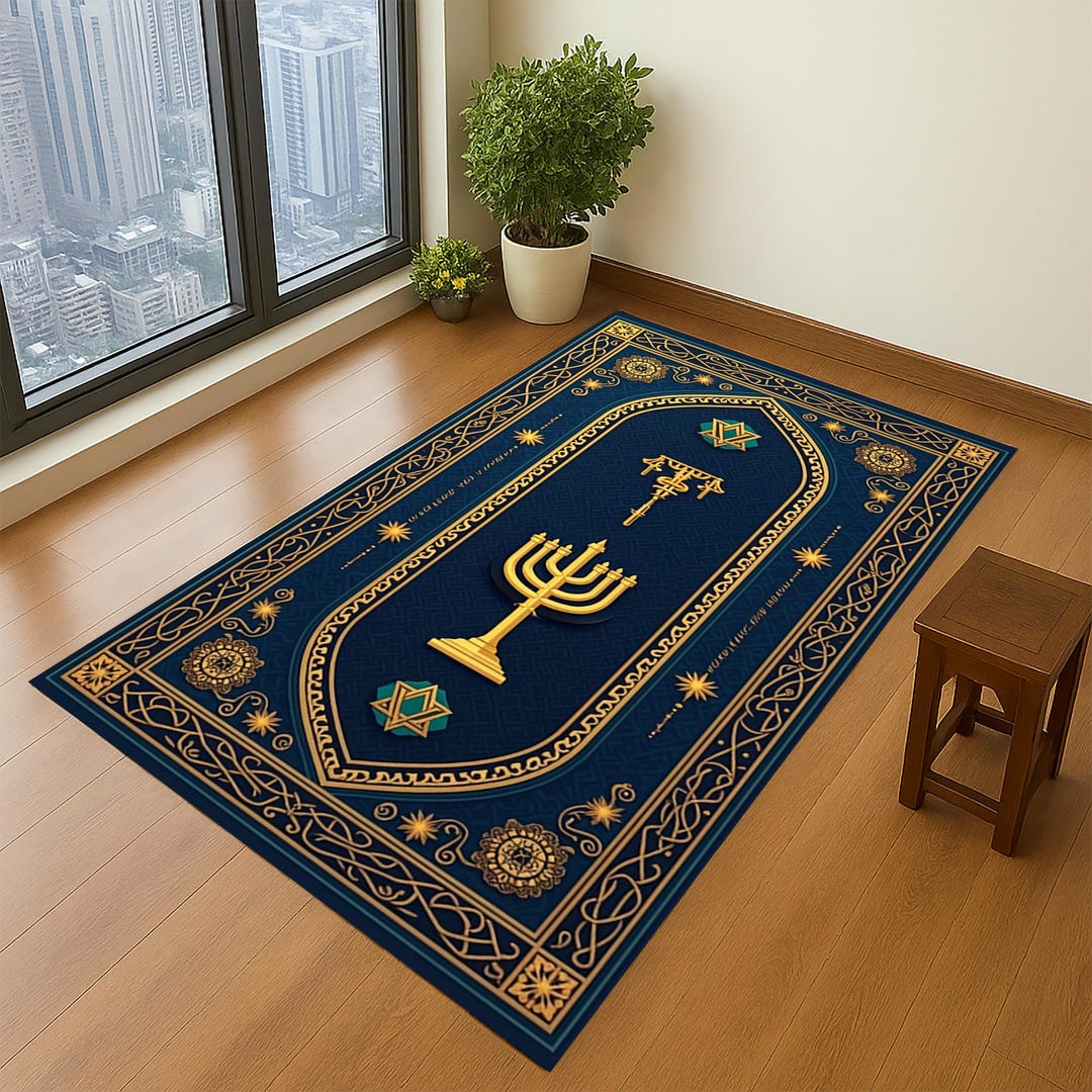 Menorah Prayer Rug: Jewish Gift, Sunset Cross Meditation Mat, Christian ...