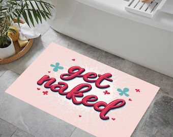 Tapete de banho colorido "Get Naked": decoração divertida para banheiro