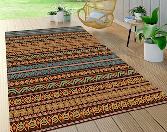 Ethnic Outdoor Rug: Washable Garden Patio Area Rug
