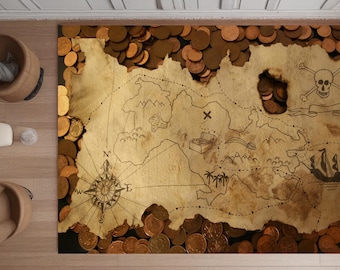Pirate Map Rug: Personalized Non-Slip Area Rug, Home Decor