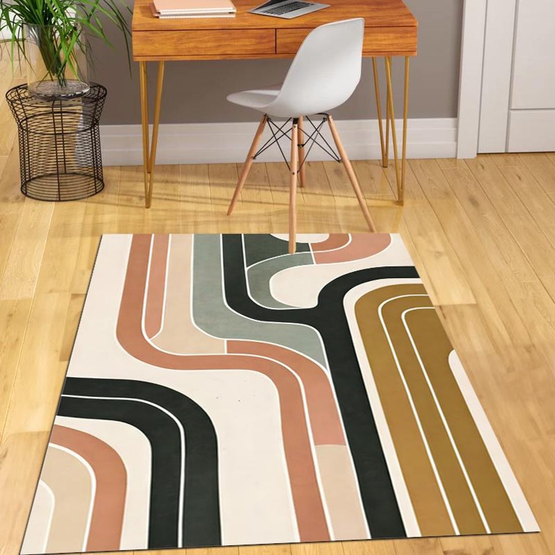 Abstract Mid Century Modern Rug, Retro Geometric Area Rug, Mcm Rug ...