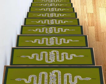 Green Snake Mat,Stair Treads Carpet,Snake Decor,Stair Runner Rug,Ultra Thin Stair Mat,Non-Slip Backing Rug,Washable Rug,Easy to Clean,
