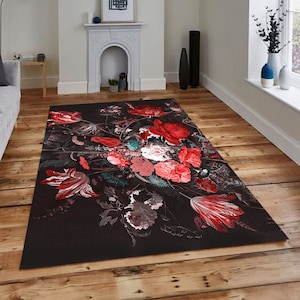 Custom Area Rug,Flower Motif,Living Room Rug,Home Gift,Floral Rug,Colorful Flowers Decor,Themed Rug,Nature Rug,Gift for Her,Washable Rugs
