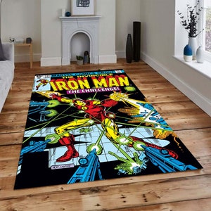 Iron-Man,Comics Rug,Iron Man Rug,Magazin Cover Rug,Cool Rug,Kids Room Rug,Custom Area Rug,Boys Room Rug,Easy to Clean,Gift For Him