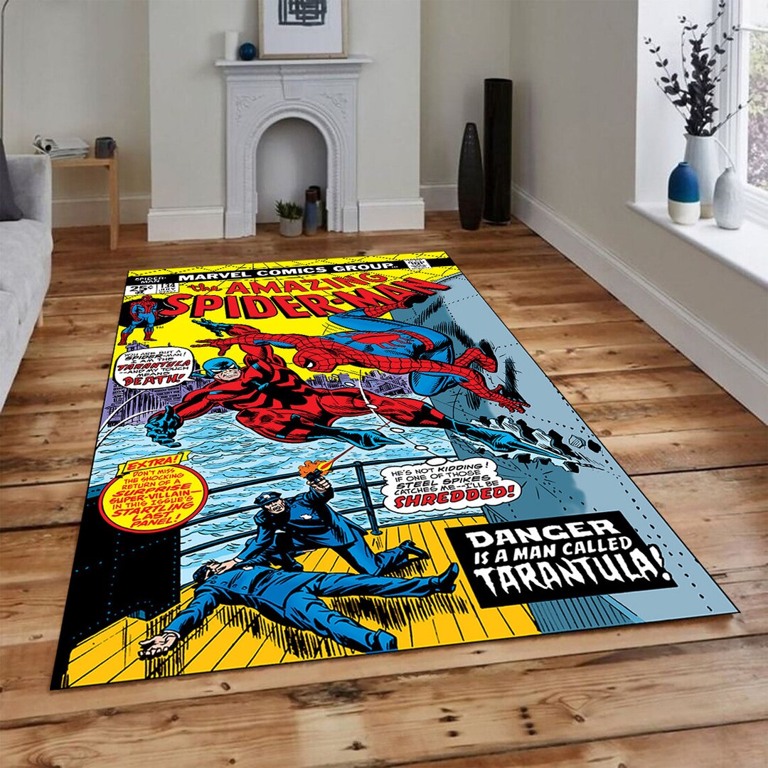 Spider-man Comic Book Rug: Kids Room Decor, Washable Area Rug - Etsy